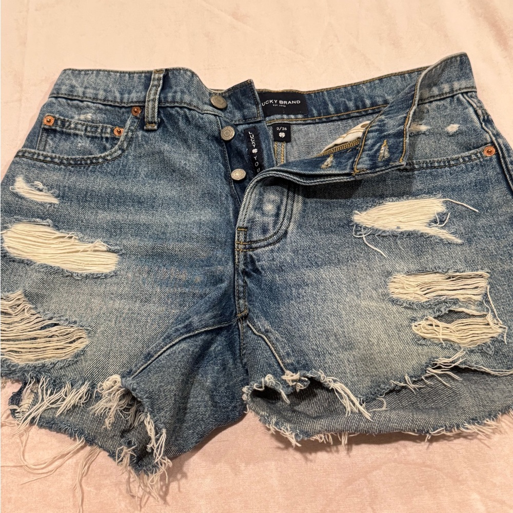 Lucky Brand Women's Ripped Blue Jean Shorts - Picture 7 of 8
